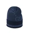 Gucci Gg-patterned Knitted Beanie In Blue