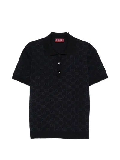 Gucci Knitted Shirt Polo Collar Short Sleeves In Black