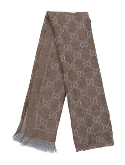 Pre-owned Gucci Gg Patterned Wool Scarf In Brown