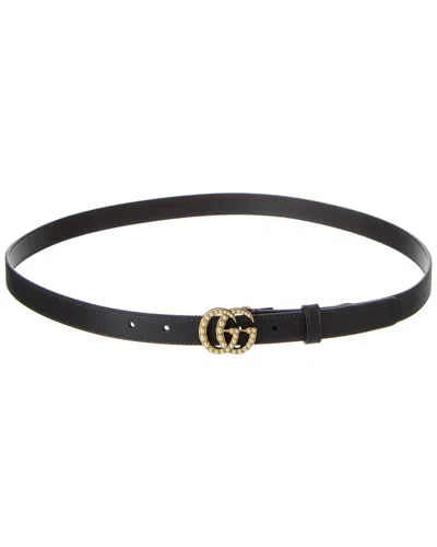Gucci Gg Pearl Buckle Leather Belt In Black