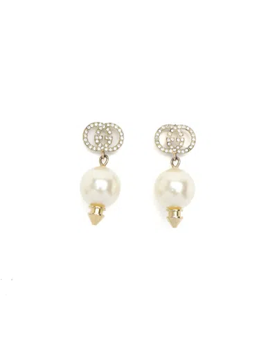 Gucci Gg Pearl Dangling Earrings In Gold
