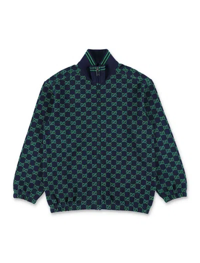 Gucci Gg Pique Zip Jacket For Kids In Blue