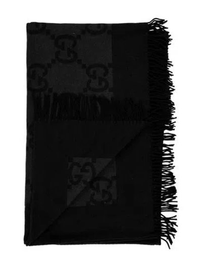 Pre-owned Gucci Gg Plaid Throw Blanket In Black