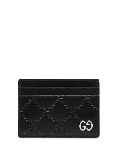 Gucci Gg Signature Card Holder In Black