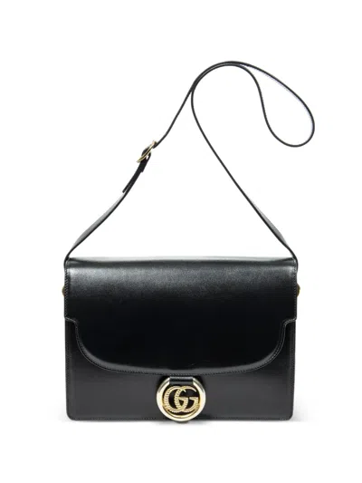 Pre-owned Gucci Gg Plaque Cross Body Bag In Black