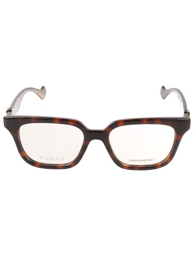Gucci Gg Plaque Embossed Glasses In Brown