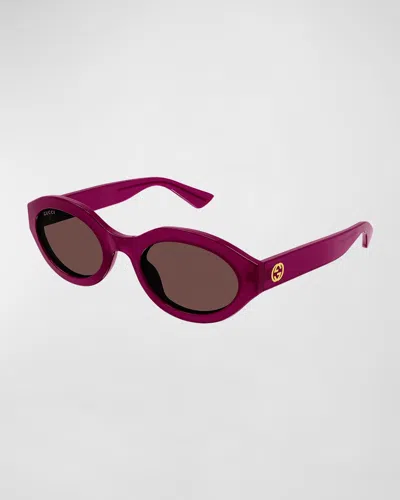 Gucci Gg Plastic Oval Sunglasses In Fuchsia
