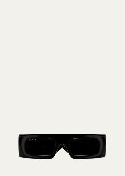 Gucci Gg Plastic Rectangle Sunglasses In Shiny Black