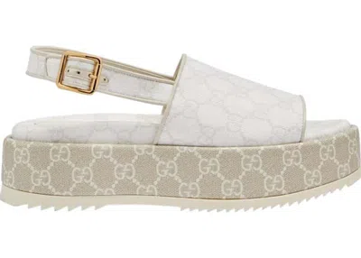 Pre-owned Gucci Gg Platform Sandal Beige (women's) Sneakers In White