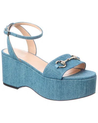 Gucci Gg Logo Denim Sandal In Blue
