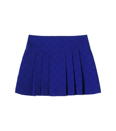 Gucci Kids' Gg Pleated Cotton Jacquard Skirt In Blue