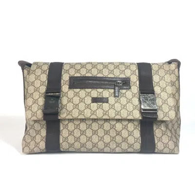 Pre-owned Gucci Gg Plus Beige Dark Brown Gg Supreme Leather Messenger Bag Shoulder Bag () In Multi