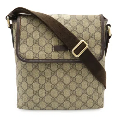 Pre-owned Gucci Gg Plus Beige Dark Brown Gg Supreme Leather Pochette Shoulder Bag () In Multi