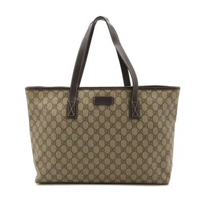 Pre-owned Gucci Gg Plus Beige Dark Brown Khaki Pvc Leather Shoulder Bag Tote Bag ()