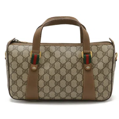 Pre-owned Gucci Gg Plus Beige Green Red Color Pvc Leather Handbag Tote Bag ()