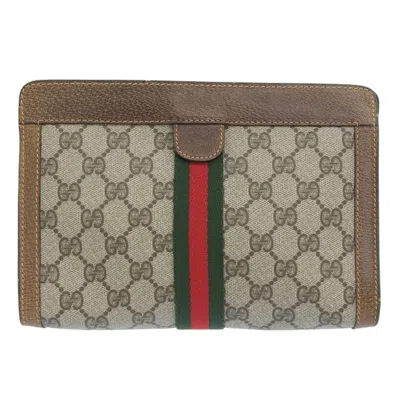Pre-owned Gucci Gg Plus Beige Pvc Clutch Bag () In Sand