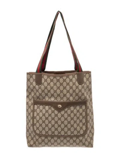 Pre-owned Gucci Gg Plus Gg Supreme Sherry Line Tote Bag In Brown/neutrals