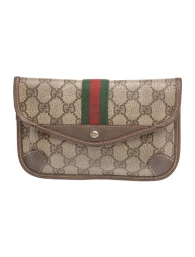 Pre-owned Gucci Gg Plus Sherry Line Clutch In Brown