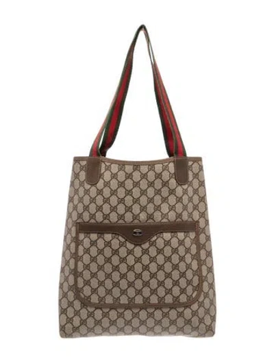 Pre-owned Gucci Gg Plus Sherry Web Tote In Neutral