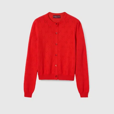Gucci Gg Pointelle Cotton Silk Cardigan In Red