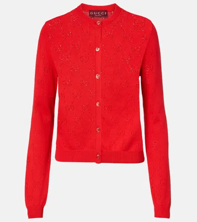 Gucci Gg Pointelle Silk And Cotton Cardigan In Red