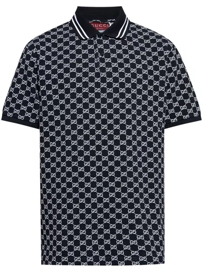 Gucci Gg Cotton Piquet Jacquard Polo Shirt In Navywht
