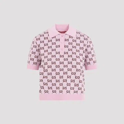 Gucci Wool Jacquard Polo Top With Gg Shadow In Multi