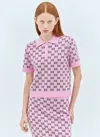 Gucci Wool Jacquard Polo Top With Gg Shadow In Pink
