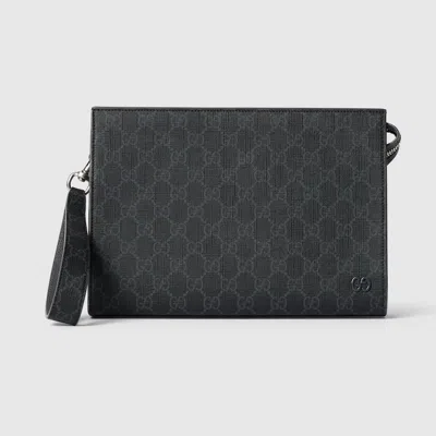 Gucci Gg Pouch With Grey Trim In Black