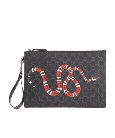Gucci Gg Pouch With Kingsnake In Black