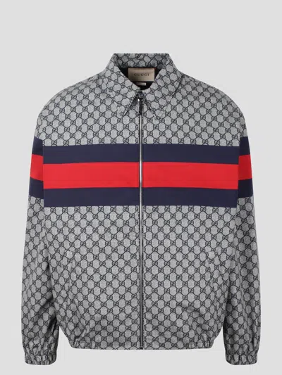 Gucci Gg Print Cotton Jacket In Blue