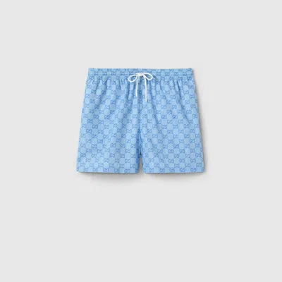 Gucci Gg Print Nylon Swim Short In Blue