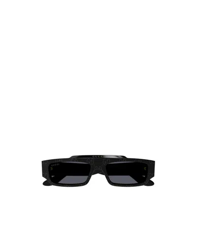 Gucci Gg-print Rectangle-frame Sunglesses In Black