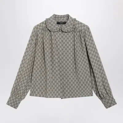 Gucci Gg Print Silk Crêpe De Chine Shirt In Gray