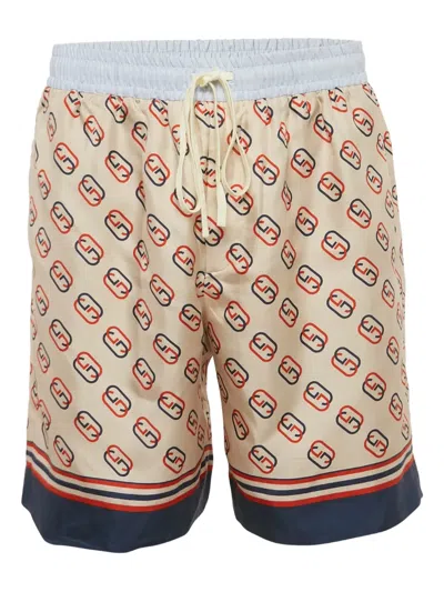 Pre-owned Gucci Gg-print Silk Shorts In Neutral