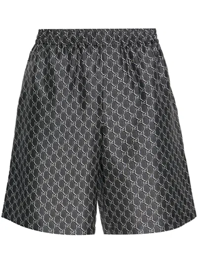 Gucci Gg-print Silk Twill Shorts In Black