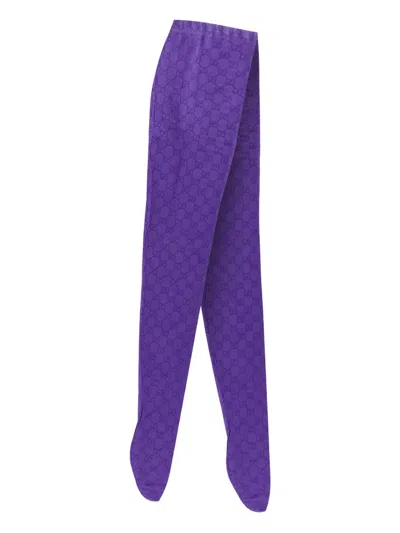 Gucci Nylon Tights With All-over Gg Motif In Purple