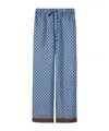 Gucci Silk Pant With Printed Pattern And Contrasting Hem In Blue