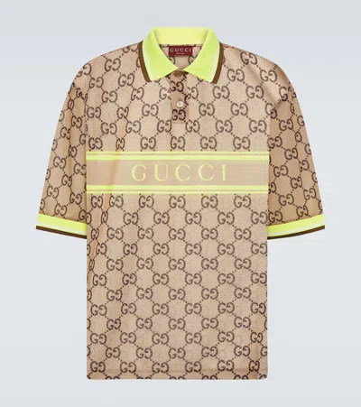 Gucci Logo科技织物&网眼polo衫 In Beige,ebony