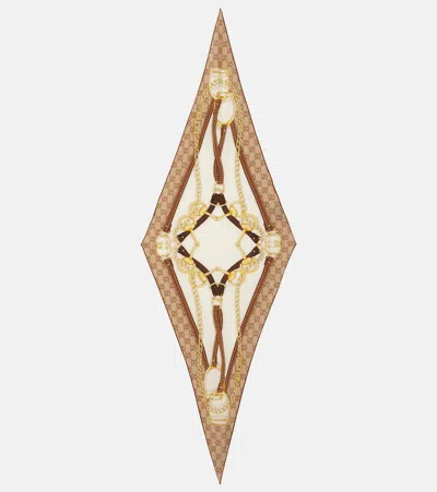 Gucci Gg Printed Reversible Silk Twill Scarf In Brown