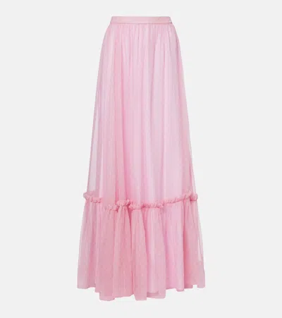 Gucci Gg Printed Silk Chiffon Maxi Skirt In Pink
