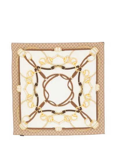 Gucci Gg Printed Silk Scarf In Neutral