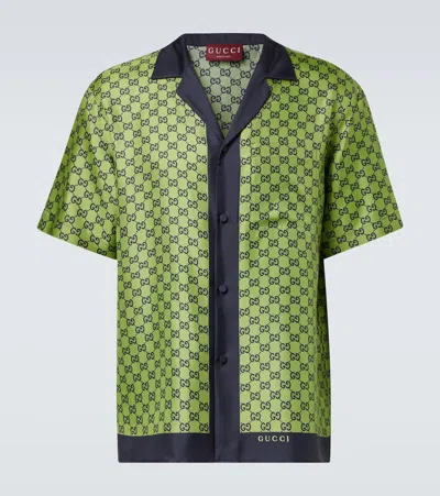 Gucci Gg Printed Silk Shirt In Blue
