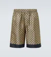 Gucci Gg Printed Silk Twill Shorts In Beige