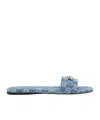 Gucci Flat Sandals Open Toe Patterned Fabric Hardware In Blue