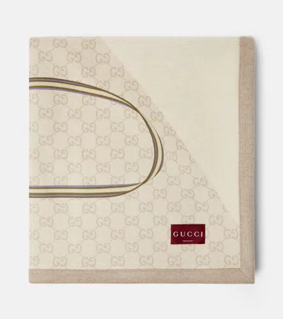 Gucci Gg Printed Wool Blanket In Brown
