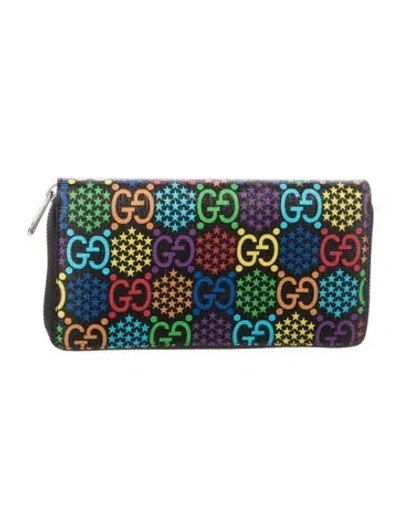 Pre-owned Gucci Gg Psychedelic Canvas Wallet In Black