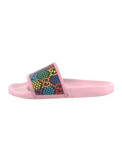 Pre-owned Gucci Gg Psychedelic Printed Slides In Pink