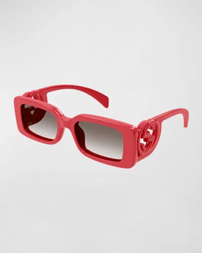 Gucci Gg Rectangle Acetate Sunglasses In Red