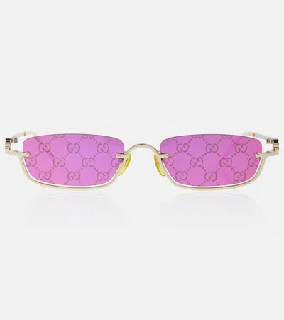 Gucci Gg Rectangular Sunglasses In Gold-gold-violet